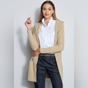 Elie Tahari Rib Hooded Cardigan, Camel, L